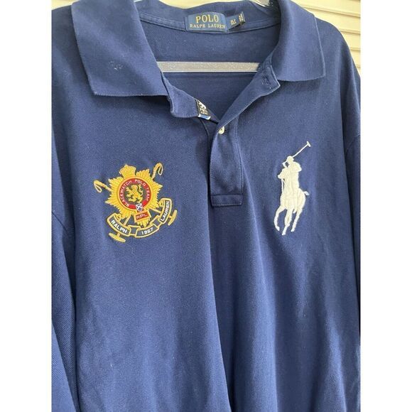 Polo Ralph Lauren Big Pony Crest Mesh Polo Big & Tall Men’s XLT Navy “2” VTG - Picture 13 of 14